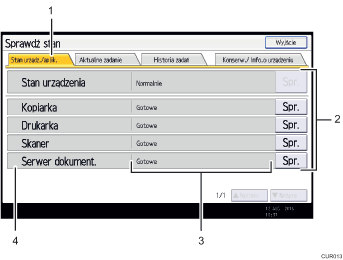 Ilustracja ekranu panela operacyjnego - wywołane funkcje z numeracją