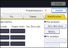 Bild av användarpanelens skärm