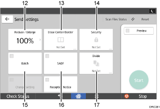 ภาพประกอบแสดงชื่อเรียกส่วนต่างๆ ของหน้าจอแผงการทำงานระบุตามหมายเลข