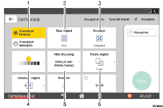 Il·lustració explicativa i numerada de la pantalla del panell d'operacions.