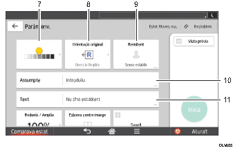 Il·lustració explicativa i numerada de la pantalla del panell d'operacions.