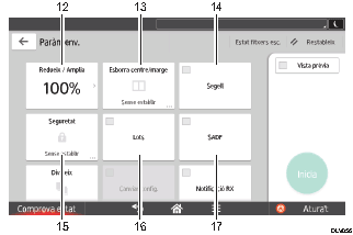 Il·lustració explicativa i numerada de la pantalla del panell d'operacions.