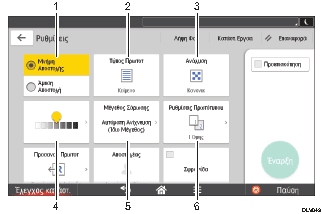 Απεικόνιση της οθόνης του πίνακα χειρισμού με αριθμημένες επεξηγήσεις