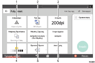 Απεικόνιση της οθόνης του πίνακα χειρισμού με αριθμημένες επεξηγήσεις