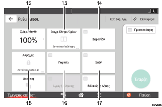 Απεικόνιση της οθόνης του πίνακα χειρισμού με αριθμημένες επεξηγήσεις
