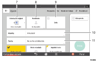 Ilustración con llamadas numeradas de la pantalla del panel de mandos