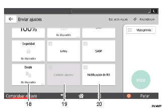 Ilustración con llamadas numeradas de la pantalla del panel de mandos