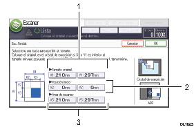 Ilustración con llamadas numeradas de la pantalla del panel de operaciones