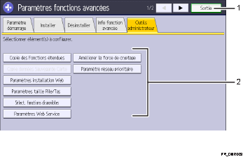 Illustration numérotée du panneau de commande
