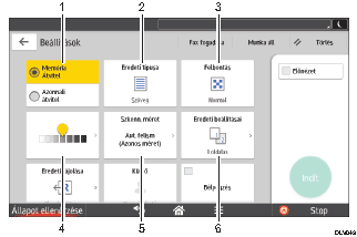 Kezelőpanel képernyőjének számozott jelölésű illusztrálása