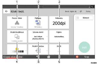Kezelőpanel képernyőjének számozott jelölésű illusztrálása