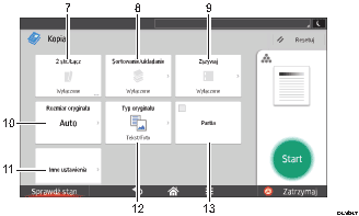 Ilustracja ekranu panela oznaczona numerowanymi odsyłaczami