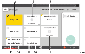 Ilustração com numeração do ecrã do painel de operação