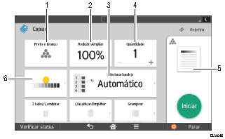 Ilustração numerada da tela do painel de operação