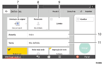 Ilustração numerada da tela do painel de operação
