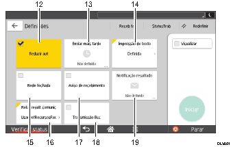 Ilustração numerada da tela do painel de operação
