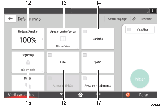 Ilustração numerada da tela do painel de operação