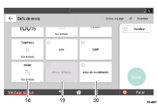 Ilustração numerada da tela do painel de operação