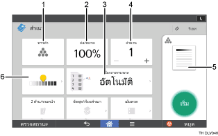 ภาพประกอบแสดงชื่อเรียกส่วนต่างๆ ของหน้าจอแผงการทำงานระบุตามหมายเลข