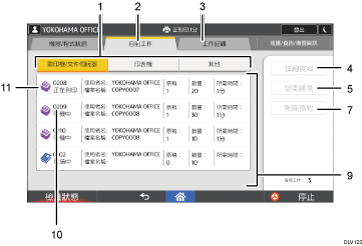 操作面板畫面說明圖編號標註說明圖