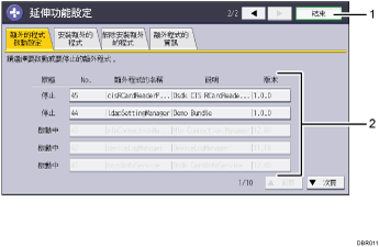 操作面板畫面說明圖編號標註說明圖