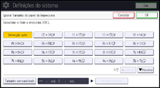 Ilustração da tela do painel de operação