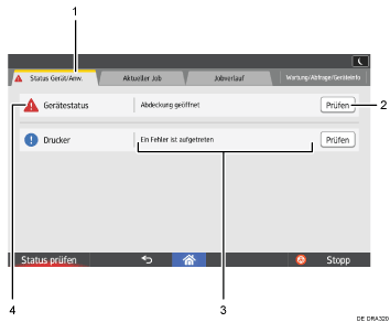 Nummerierte Abbildung der Bedienfeldanzeige
