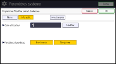Illustration de l'écran du panneau de commande