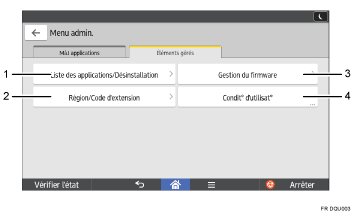 Illustration de l'écran du panneau de commande