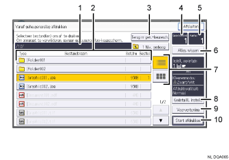 Genummerde afbeelding van het scherm van het bedieningspaneel