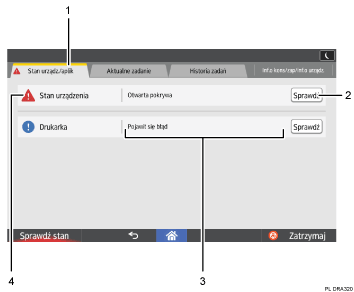 Ilustracja ekranu panela operacyjnego - wywołane funkcje z numeracją