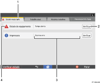 Ilustração com numeração do ecrã do painel de operação