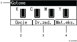 Ilustracja ekranu panela oznaczona numerowanymi odsyłaczami