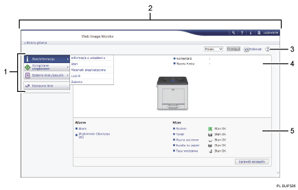 Ilustracja ekranu przeglądarki internetowej — ilustracja z numerowanymi odnośnikami