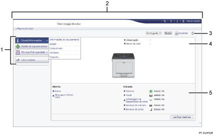 Ilustração com numeração do ecrã do Web browser