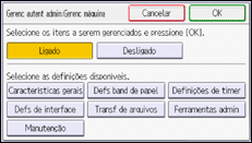 Ilustração da tela do painel de operação