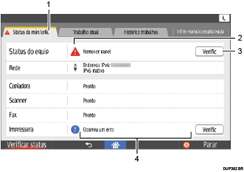 Ilustração de numerada da tela do painel de operação