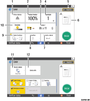 Ilustração da tela do painel de operação