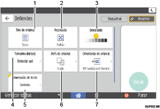 Ilustração numerada da tela do painel de operação