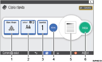 Il·lustració explicativa i numerada de la pantalla del panell d'operacions.