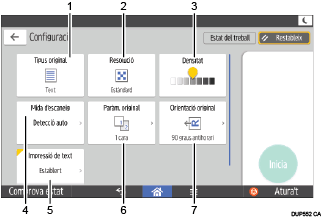 Il·lustració explicativa i numerada de la pantalla del panell d'operacions.