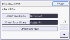 Ilustrace displeje ovládacího panelu
