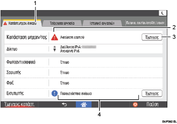 Απεικόνιση οθόνης λειτουργίας με αριθμημένες υποδείξεις