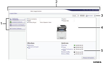Απεικόνιση οθόνης προγράμματος περιήγησης με αριθμημένες επεξηγήσεις