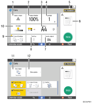 Ilustración de la pantalla del panel de mandos