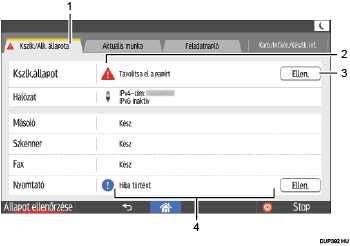Kezelőpanel képernyőjének számozott jelölésű illusztrálása