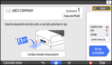 Illustrazione della schermata sul pannello di controllo