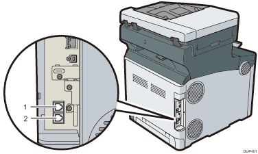 Illustratie van het aansluiten van de telefoonlijn (illustratie met nummers en benoemingen)