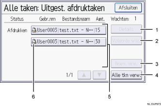 Genummerde afbeelding van het scherm van het bedieningspaneel