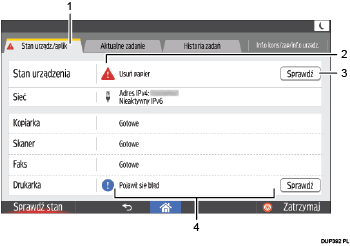 Ilustracja ekranu panela operacyjnego - wywołane funkcje z numeracją
